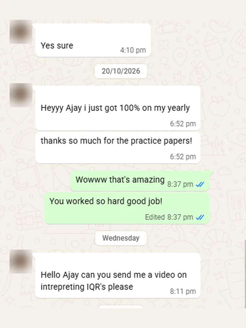 Student message: I just got 100% on my yearly, thanks so much for the practice papers